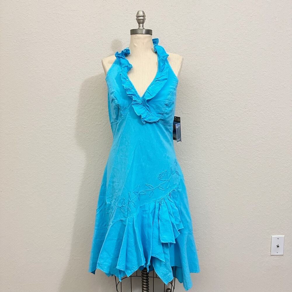 SCULLY Cantina Dress Turquoise Blue Ruffled Halter High Low Fairy NWT